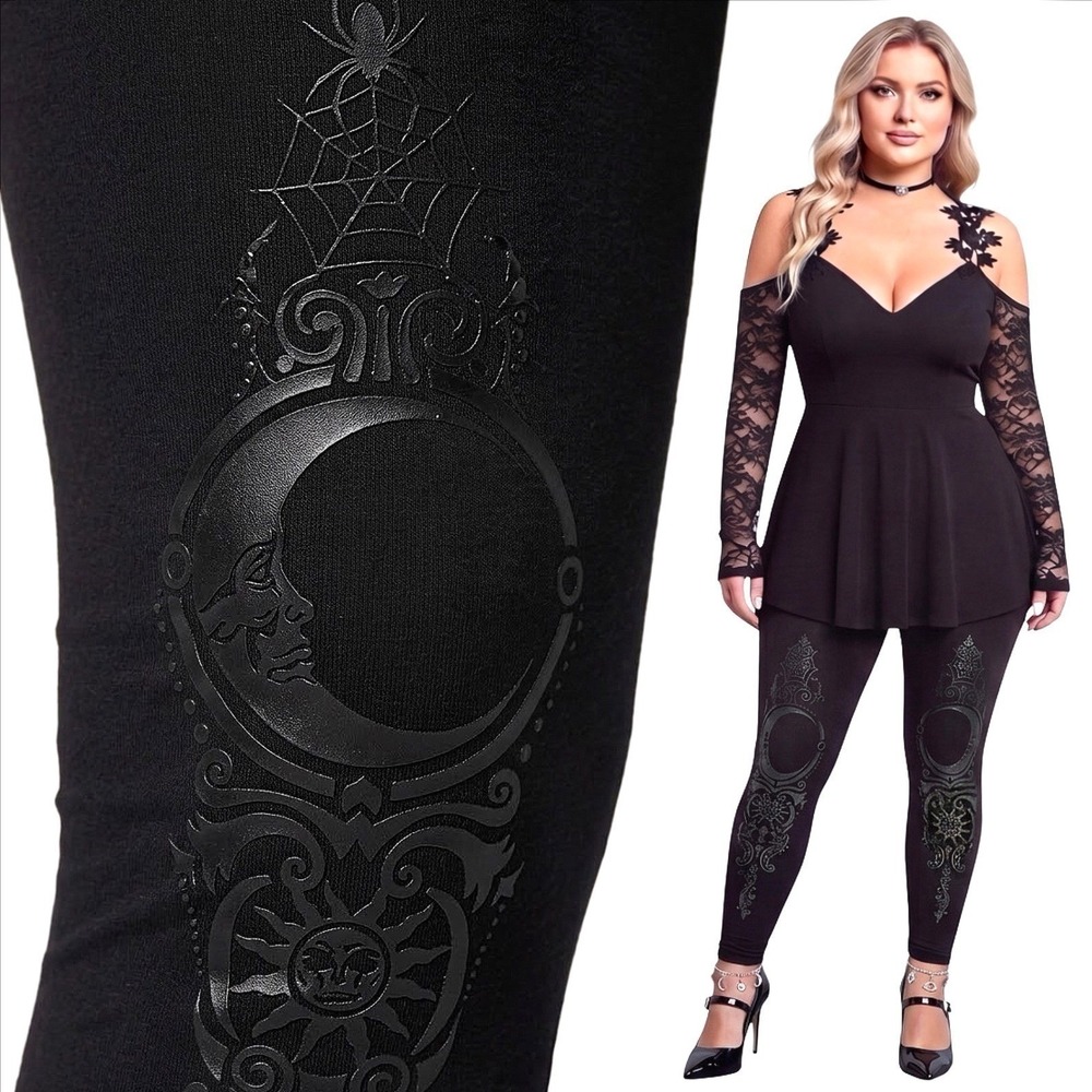 TORRID Gothic,Celestial Moon, Spiderweb,Sun,Black on Black Legging NWT Size 3X